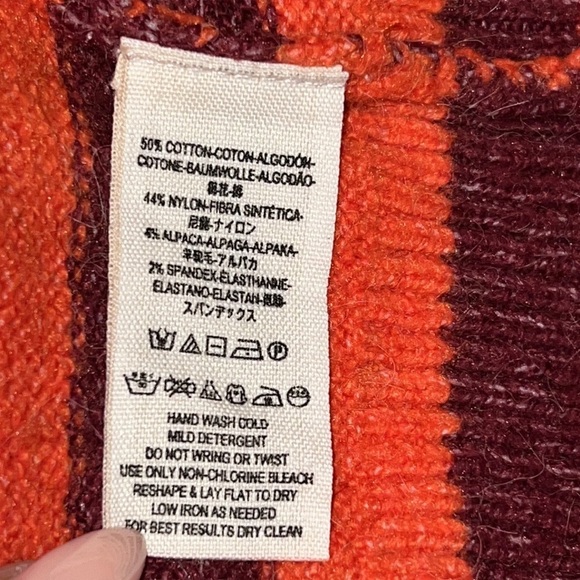 FREE PEOPLE Complete Me Orange Striped Cotton Alpaca Blend Knit Sweater M - Picture 9 of 16